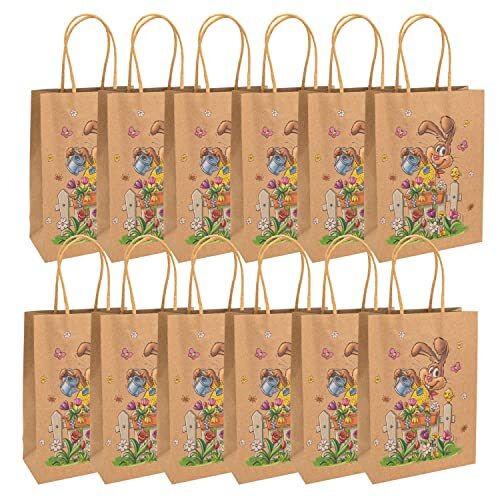 Idena 90133 - Geschenkzakjes paashaas, 12 stuks, 11,5 x 15 x 6,5 cm, cadeauzakjes, paaszakjes