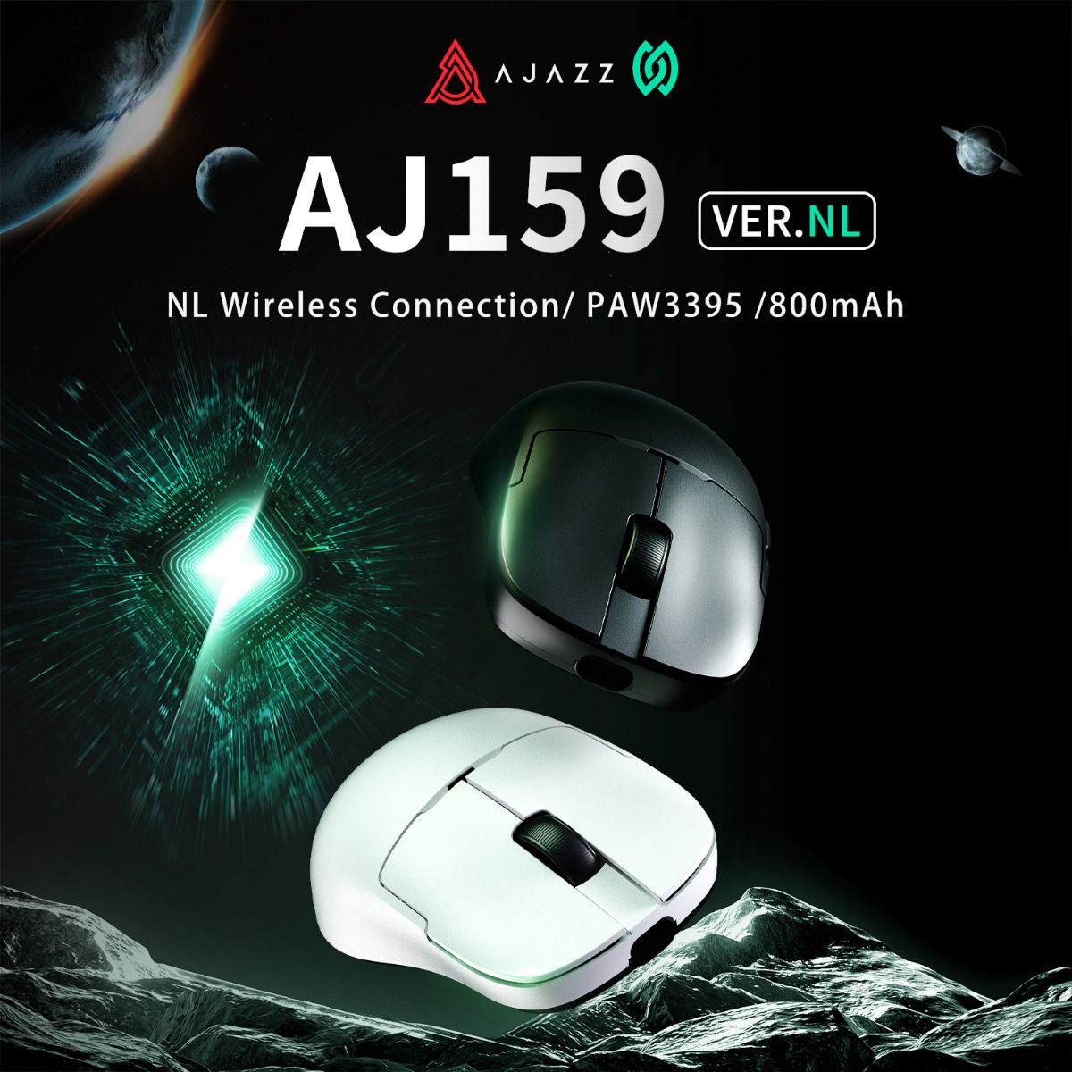 AJAZZ AJ159 NL Gamingmuis 2.4 Draadloze verbinding / PAW3395 / 800mAh batterij / Bluetooth