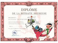 GLDP-7029 AFIE Gaston Lagaffe GLDP-7029 Dubbele kaart met envelop, diploma van het gelukkige pensioen, vertrekhangmat, rust, dutje, luieren, grote vakantie, ontspanning, vrije tijd