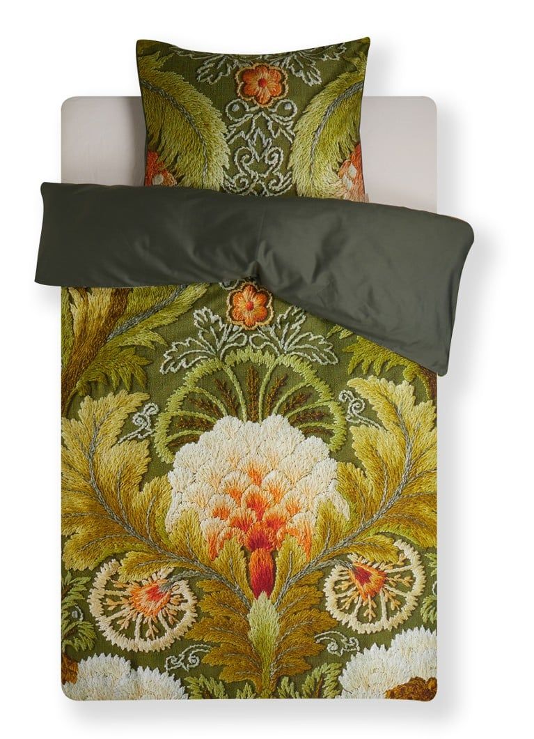 Essenza Noma dekbedovertrekset van katoenblend 300TC - groen - inclusief kussenslopen