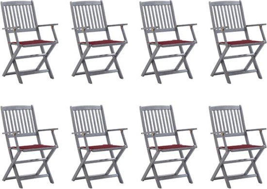 vidaXL Tuinstoelen 8 stuks met kussens massief acaciahout wijnrood