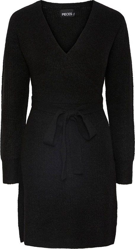 PIECES PCELLEN LS WRAP KNIT DRESS NOOS - Black - Women's - Size M