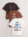 Next - Heren - Set van 3 T-shirts met standaard pasvorm en grafische pasvorm - Bruin