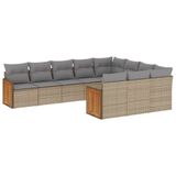 vidaXL 11-delige Tuinset met kussens, poly rattan, beige
