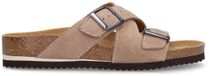 Manfield - Heren - Beige suède slippers - Maat 41