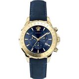 Versace VEV601423 Heren Polshorloge Blauw Leer Kwarts 44mm Saffierglas
