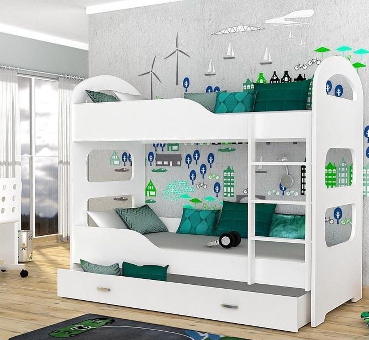 Viking Choice Kinder Stapelbed Wit - 160 x 80 cm - Met Lade en Uitvalbeveiliging