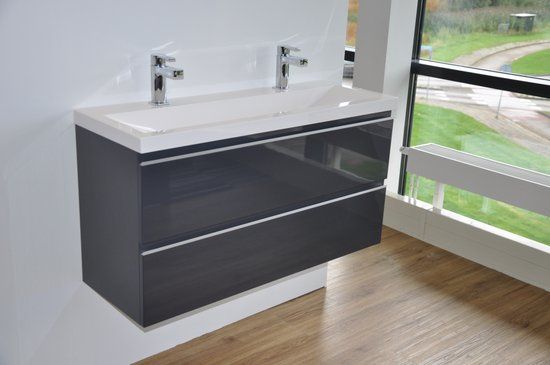 BMS Badmeubel Onderkast - Hoogglans Grijs - 80x36cm - 2 Lades