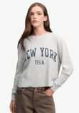Superdry Athletic Essential Graphic Longsleeve Femme Manches longues T-shirt Glacier Grey Marl Coton Taille 14
