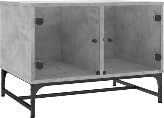 VidaXL Salontafel met glazen deuren 68,5x50x50 cm betongrijs