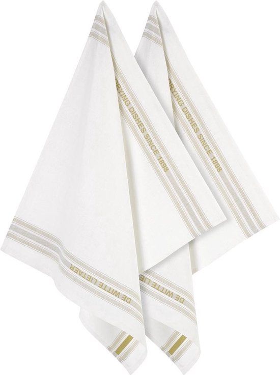 De Witte Lietaer Dish Keukenhanddoek - 65x70 cm - Off-White-Yellowgreen - Set van 6