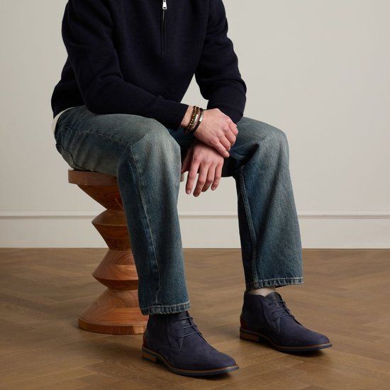 Van Lier - Heren - Donkerblauwe nubuck veterschoenen - Maat 46