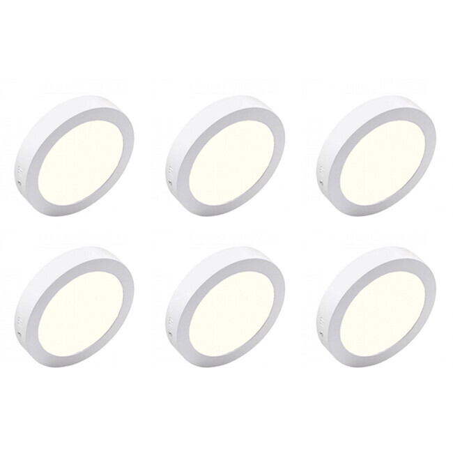 BES LED LED Downlight 6 Pack - Opbouw Rond 18W - Natuurlijk Wit 4200K - Mat Wit Aluminium - Ã˜225mm