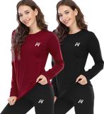 MEETWEE Meethoo Dames Thermo Shirt met Lange Mouwen - Zwart/Rood - S