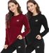 MEETWEE Meethoo Dames Thermo Shirt met Lange Mouwen - Zwart/Rood - S