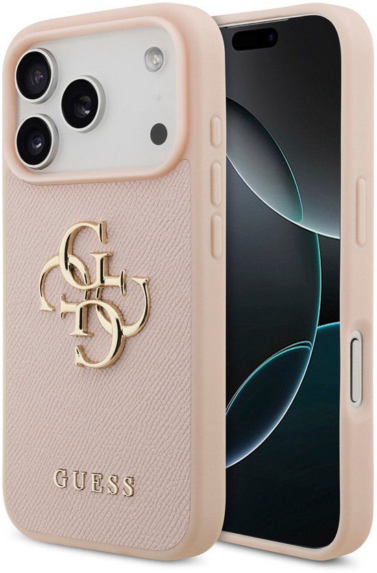 Guess Back Cover - iPhone 17 Pro - Roze - Reliëf Lederlook - Goudlogo