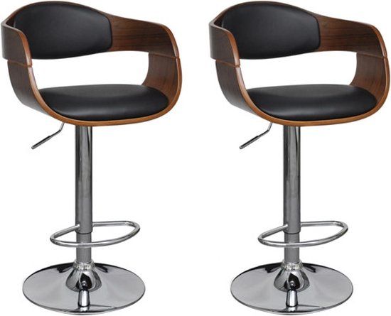 vidaXL Barkrukken 2 st gebogen hout en kunstleer zwart