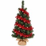 Merkloos / Sans marque Inge's Christmas Decor Gmbh Kunst kerstboom - 75 cm - jute zak - met folieslinger rood - kunstboom