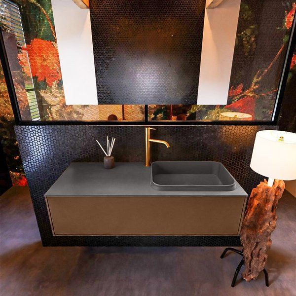 Mondiaz ERIN 120cm badmeubelset onderkast Rust 1 lade Wastafel RIDGE Dark grey