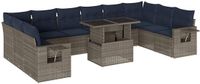 vidaXL 11-delige dining loungeset met kussens, grijs, polyrotan