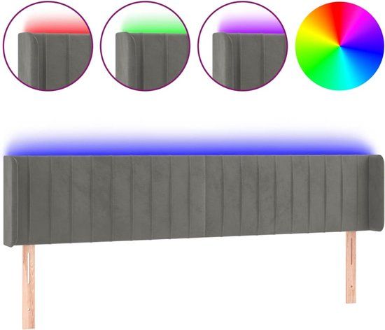 vidaXL Hoofdbord LED - 163x16x78/88 cm - Fluweel - Lichtgrijs
