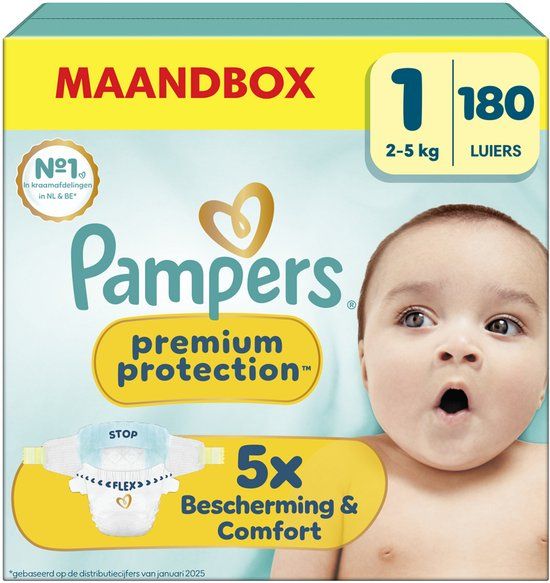 Pampers Premium Protection Maat 1 (2kg-5kg) - 180 Luiers - Maandbox
