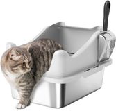 PawHut Kattenbak - Roestvrij Staal - 43,1 x 33,2 x 25,4 cm - Grijs