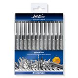 STAEDTLER Pigment Liner 308 Fineliner Set – zwart, 12 stuks, 0,05–2,0 mm