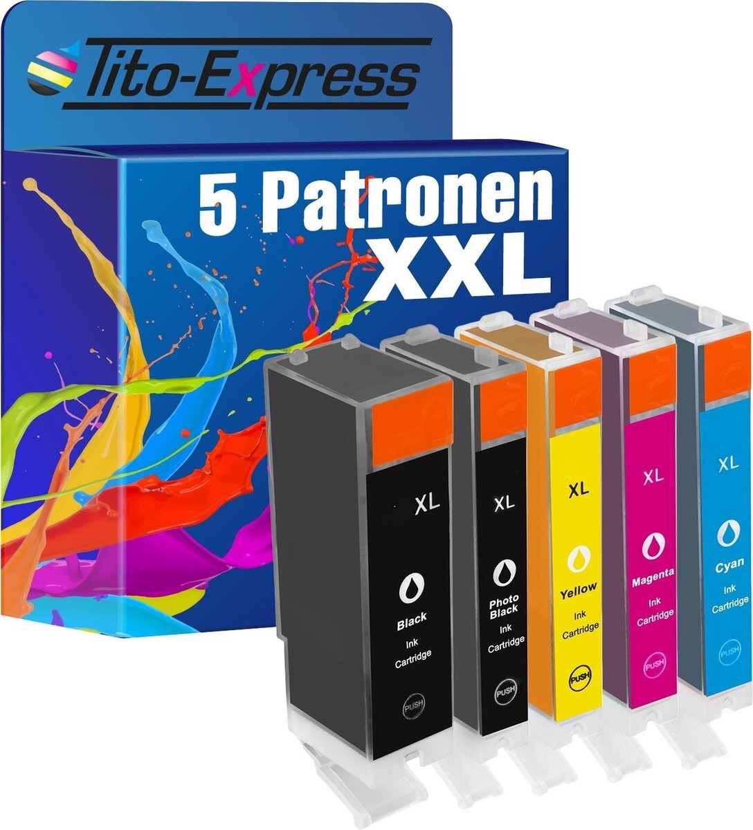 Tito Express PlatinumSerie 5x cartridge alternatief voor Canon PGI-570 XXL CLI-571 XXL Pixma MG5700 MG5750 MG5751 MG5752 MG6800 MG6850 MG6851 MG6852 MG6853 MG7750 MG7751 TS5050 TS5051 TS5053 TS5055 TS6080