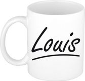 Bellatio Decorations Louis Naam koffiemok - beker - met sierlijke letters - wit