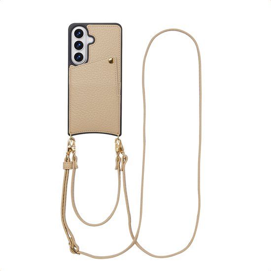 Selencia Hoesje - Geschikt voor Samsung Galaxy S26 - Backcover met koord en pashouder - Beige
