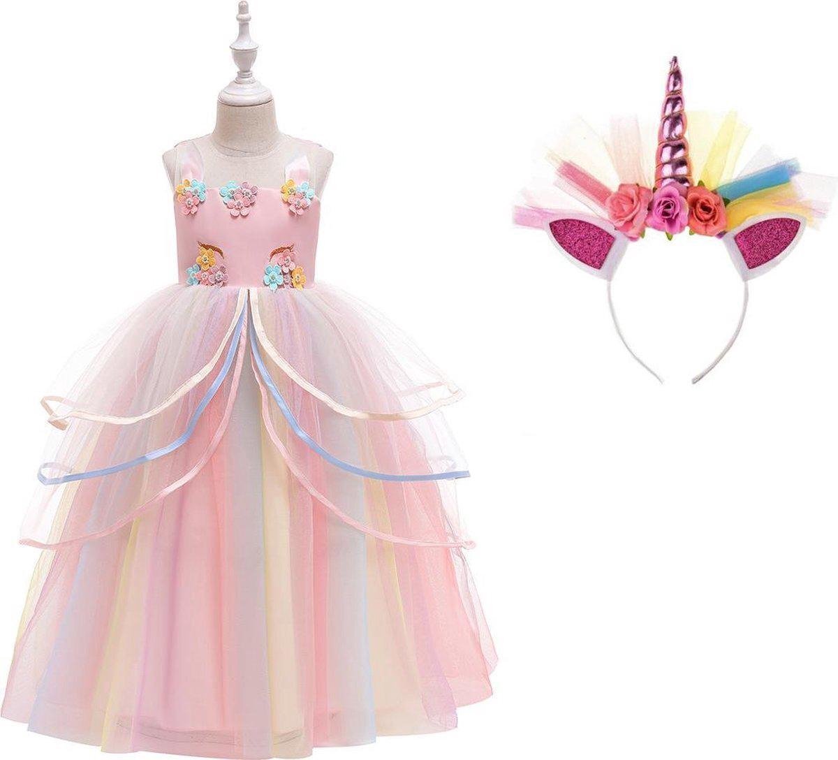 Het Betere Merk Unicorn Jurk | Eenhoorn Jurk | Prinsessenjurk Meisje | Verkleedkleren Meisje |maat 104/110| Prinsessen Verkleedkleding | Carnavalskleding Kinderen |+ GRATIS Haarband | Roze