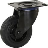 Meso Zwenkwiel rubber Zwart 100mm - 75kg draagvermogen