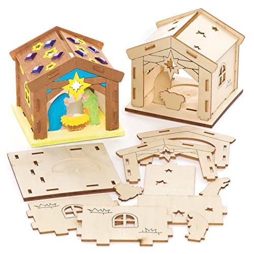 Baker Ross FC206 Kerstverhaal houten model set - Pak van 3, Theelichthouder om te Versieren en Tentoon te Stellen, Ideaal Kinder Knutselproject