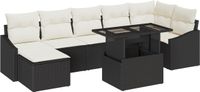 vidaXL Banc de jardin 8 pièces Noir/Crème Polyrotin