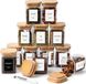 Krüger Set de 12 bocaux carrés avec couvercles en bois, 180 ml
