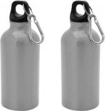 Bellatio Design Makito Western Europe 4x Stuks aluminium waterfles/drinkfles zilver met schroefdop en karabijnhaak 400 ml