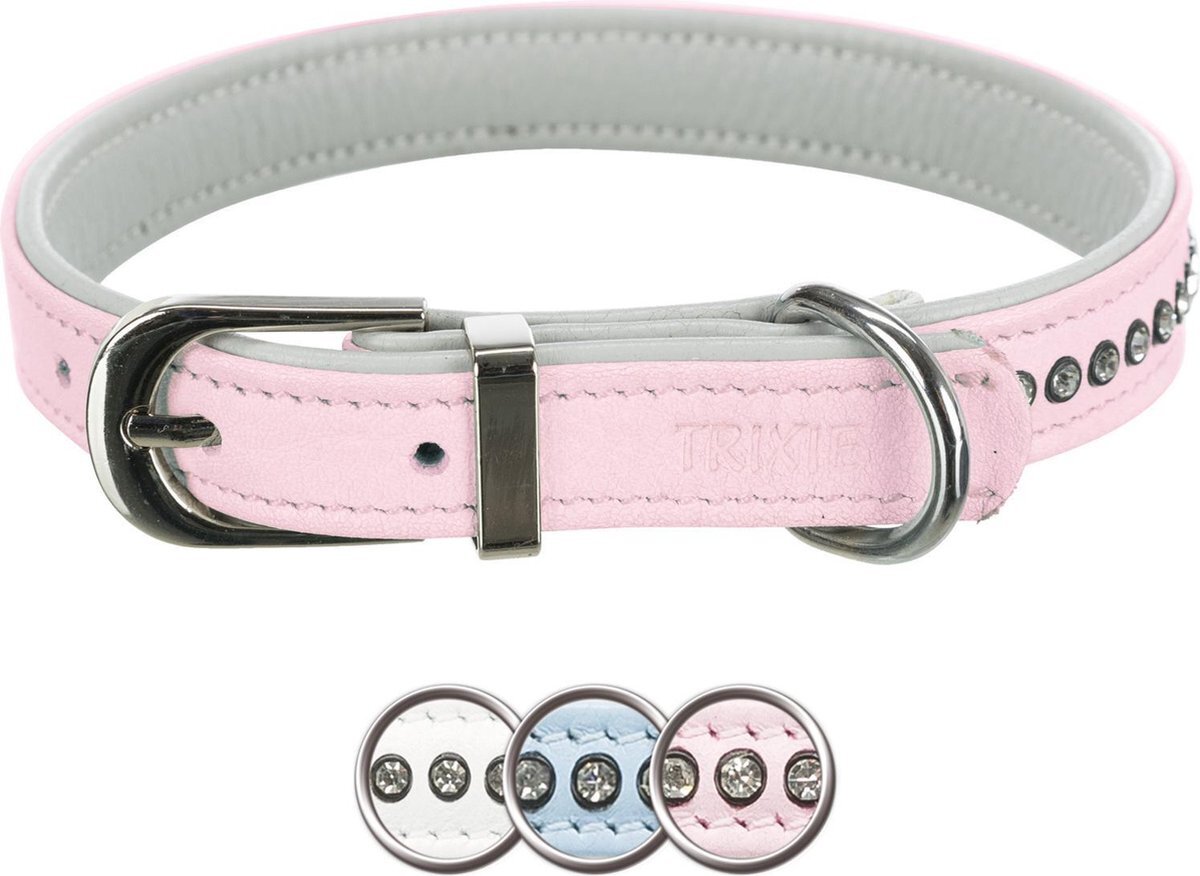 TRIXIE halsband voor hond active comfort met strass steentjes leer roze 27-33x1,5 cm roze