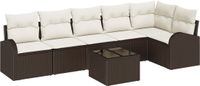 vidaXL Tuinbank Set 7-delig Bruin en wit polyrattan