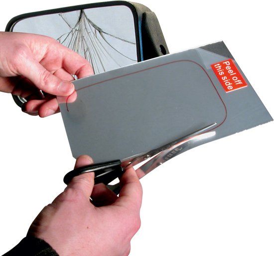 Carpoint Spiegel Reparatiekit – Zelfklevend – Op Maat te Knippen – Universeel toepasbaar – Tijdelijke Oplossing - Afmeting 12,5x20cm