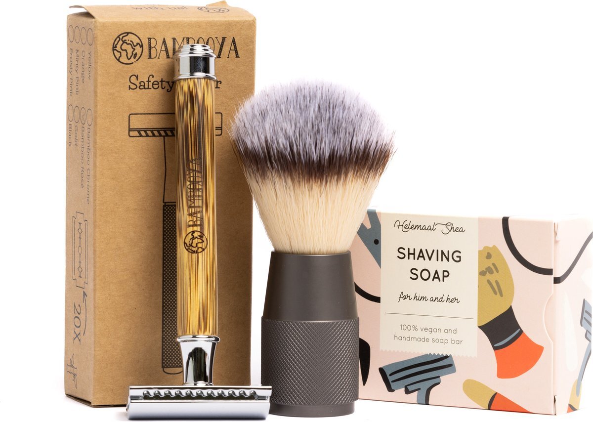 Bambooya Safety Razor Starters kit - Voor mannen - Vegan Scheerkwast + Scheerzeep