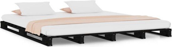 vidaXL Palletbed Massief Grenenhout Zwart 140x190 cm