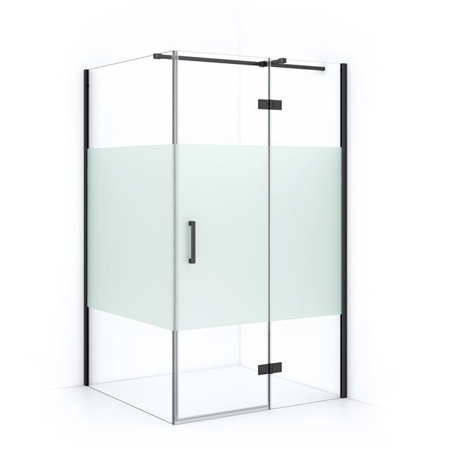 Maxaro Douchecabine Diamond 120x110cm 8mm Helder Veiligheidsglas met Matte Strook Zwart Chroom