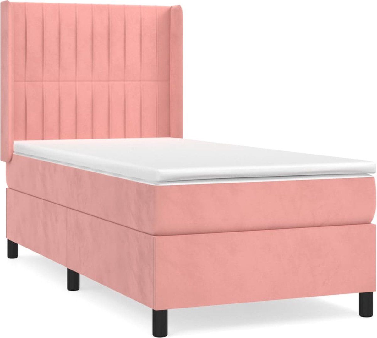 vidaXL Boxspring bed met matras fluweel roze 90x200 cm