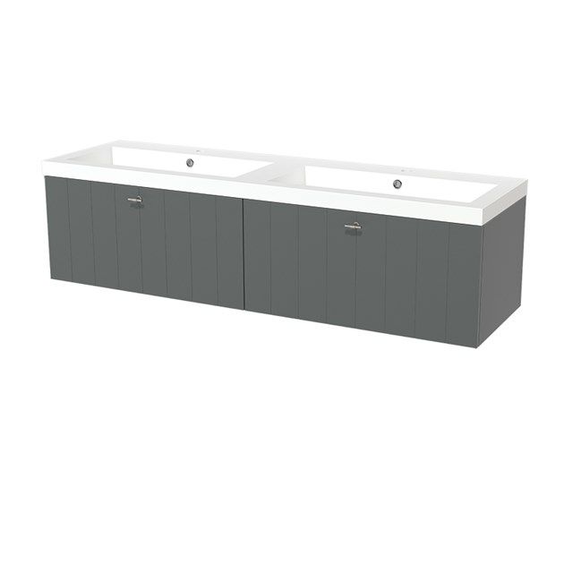 Maxaro Badkamermeubel 160cm Modulo Middengrijs 2 Lades Lamel Wastafel Mineraalmarmer