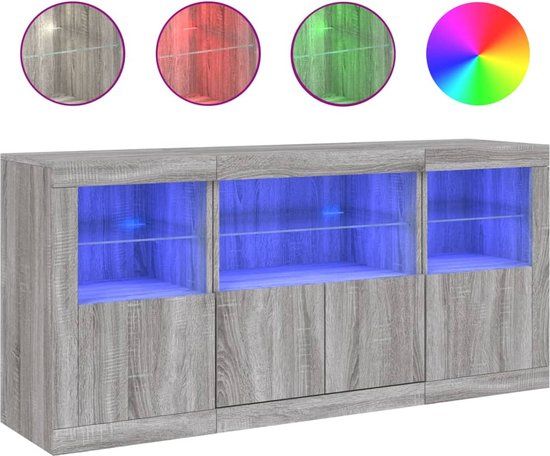 vidaXL Dressoir met LED-verlichting, 142,5x37x67 cm, Grijs Sonoma