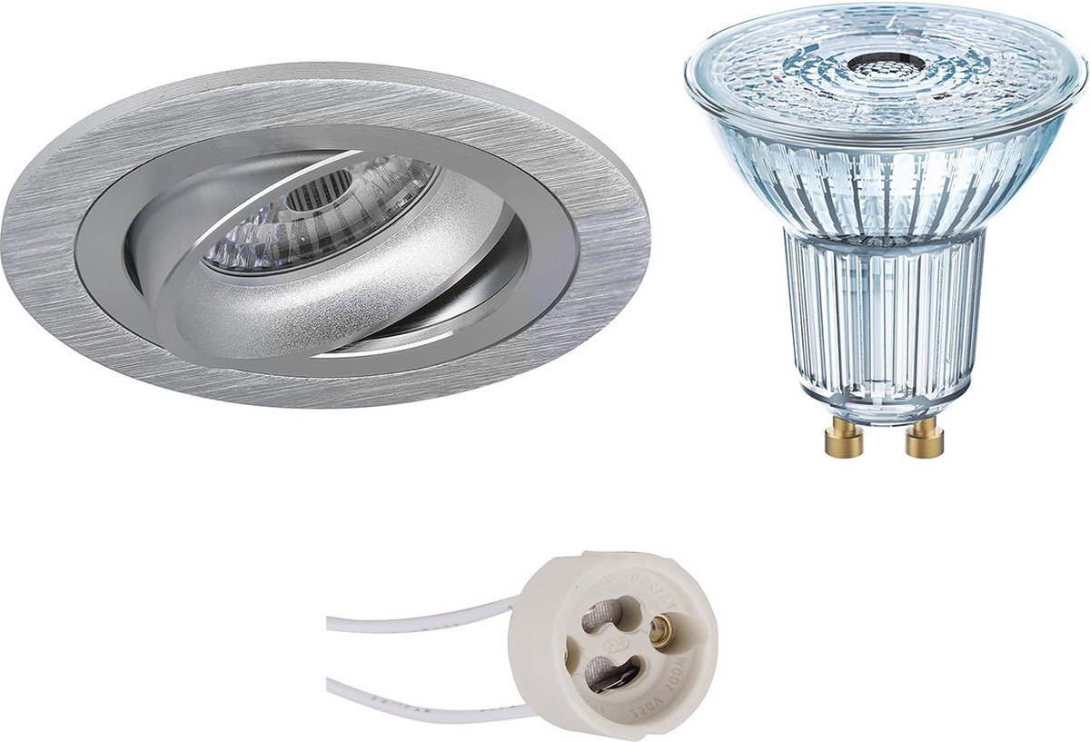 Qualu LED Spot Set - OSRAM Parathom PAR16 940 36D - Proma Alpin Pro - GU10 Fitting - Dimbaar - Inbouw Rond - Mat Zilver - 3.7W - Natuurlijk Wit 4000K - Kantelbaar Ø92mm