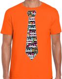 Bellatio Decorations Cadeau T-shirt voor heren - cassettebandje stropdas - oranje - muziek fan M