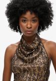 Superdry Haltertop met col en pailletten - Dames - Bruin Goud Pailletten - UK16/EU44