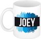 Bellatio Decorations Joey naam cadeau koffie mok - beker - met blauw verfstrepen - Cadeau collega - vaderdag - verjaardag - meester - coach - 300 ml - wit